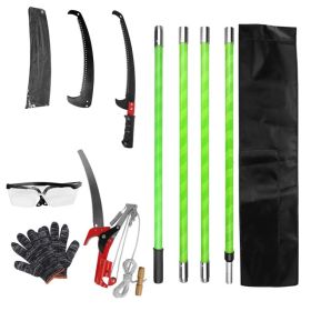 2 In 1 Extra Long Manual Pole Saw 8.23-15.12FT Extendable Tree Pruner For High Branches With Pruner Scissors 2 Double-hooked Saw Blades Goggles G (Option: 4m)